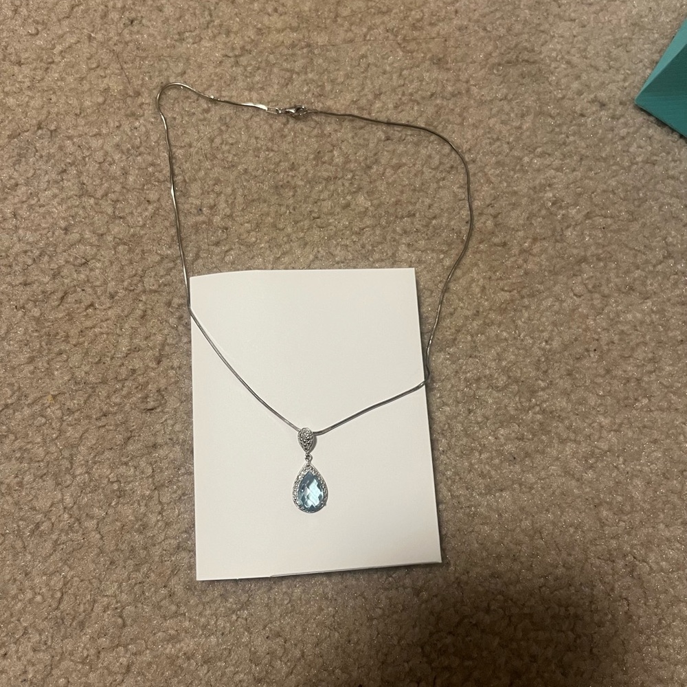 Elegant Silver Aquamarine Teardrop Necklace